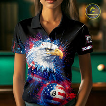 Load image into Gallery viewer, Patriotic Eagle 8 Ball Billiard Polo &amp; 1/4 Zip For Women Custom Paint Splash Us Flag Billiard Jersey TDM5235