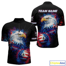 Load image into Gallery viewer, Patriotic Eagle 8 Ball Billiard Polo &amp; 1/4 Zip For Men Custom Paint Splash Us Flag Billiard Jersey TDM5235