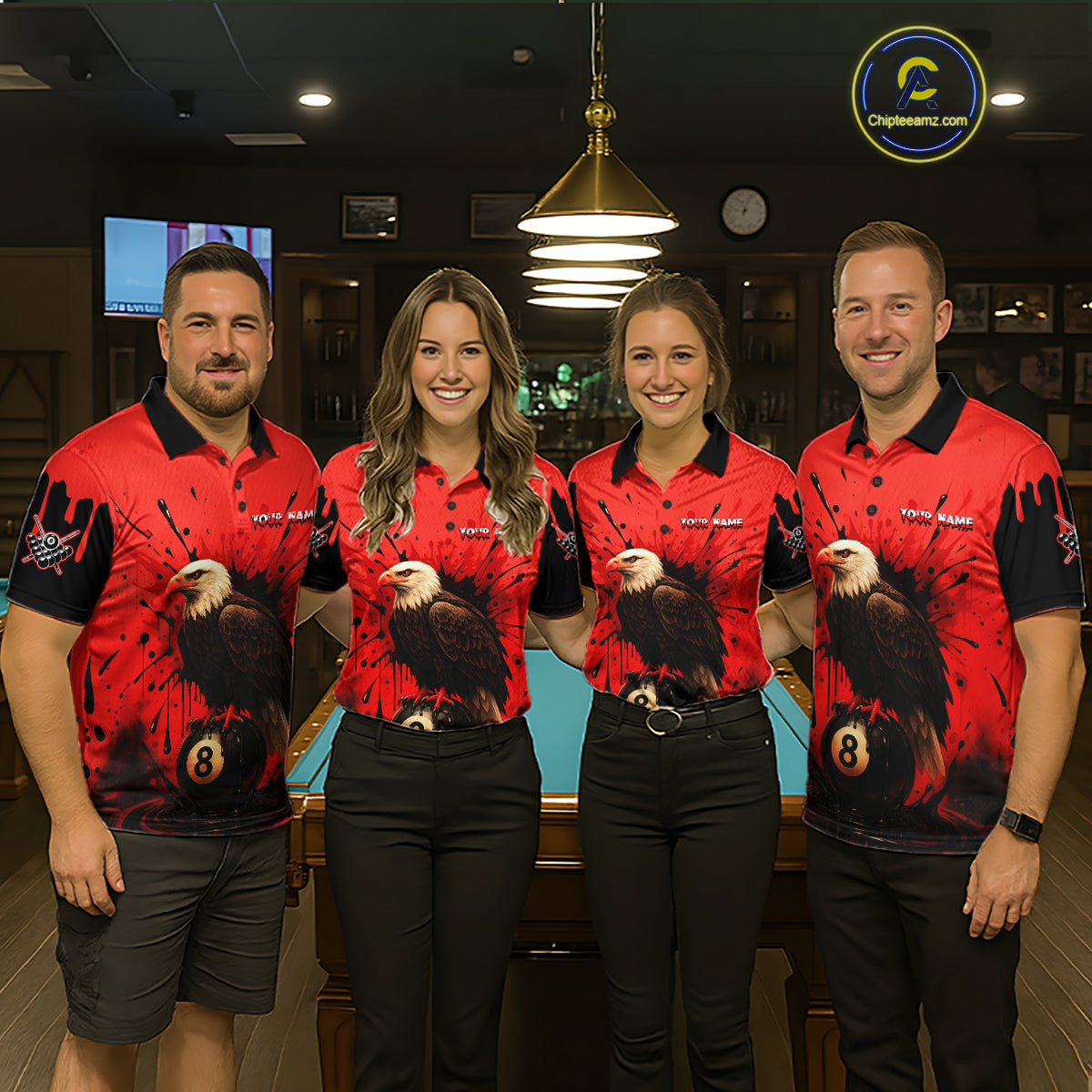 Red 8 Ball Pool Eagle Paint Splash Billiard Shirt For Women Custom Billiard Jersey Polo & 1/4 Zip TDM5492