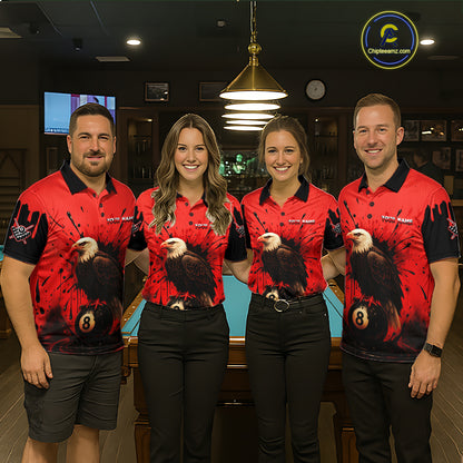 Red 8 Ball Pool Eagle Paint Splash Billiard Shirt For Women Custom Billiard Jersey Polo & 1/4 Zip TDM5492