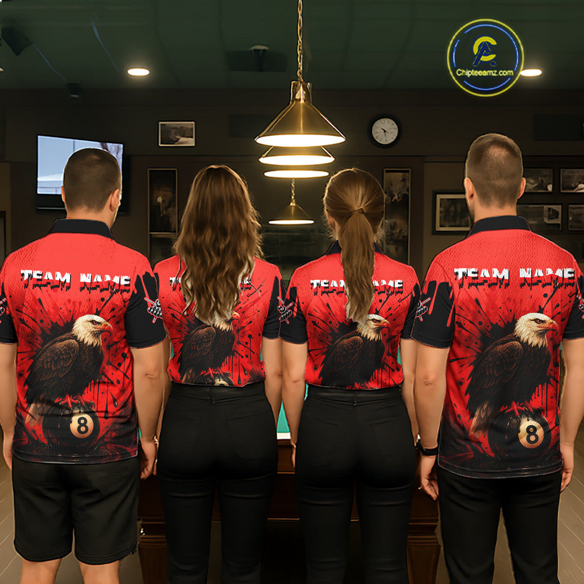 Red 8 Ball Pool Eagle Paint Splash Billiard Shirt For Women Custom Billiard Jersey Polo & 1/4 Zip TDM5492