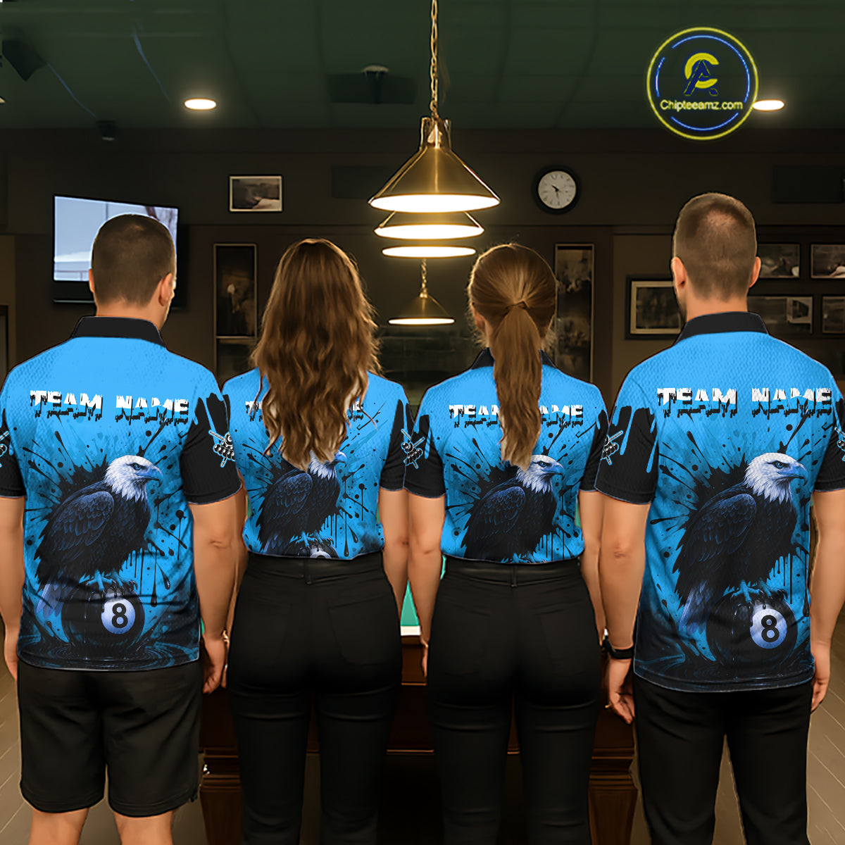 Blue 8 Ball Pool Eagle Paint Splash Billiard Shirt For Men Custom Billiard Jersey Polo & 1/4 Zip TDM5494