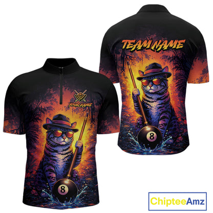 Personalized Vintage Funny Cat 8 Ball Billiard Shirt For Men, Pool Team Jersey Polo & 1/4 Zip TDM5751
