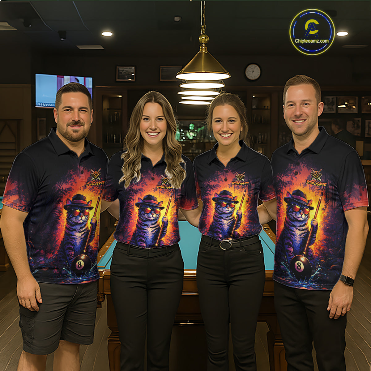 Personalized Vintage Funny Cat 8 Ball Billiard Shirt For Men, Pool Team Jersey Polo & 1/4 Zip TDM5751