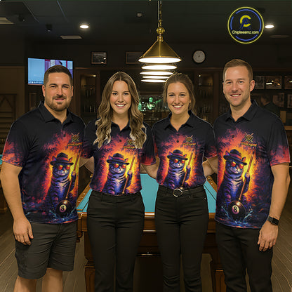 Personalized Vintage Funny Cat 8 Ball Billiard Shirt For Men, Pool Team Jersey Polo & 1/4 Zip TDM5751