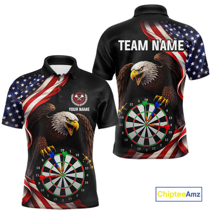 Personalized Eagle American Flag Darts Shirt For Men, Patriotic Darts Team Jersey Polo & 1/4 Zip TDM6114