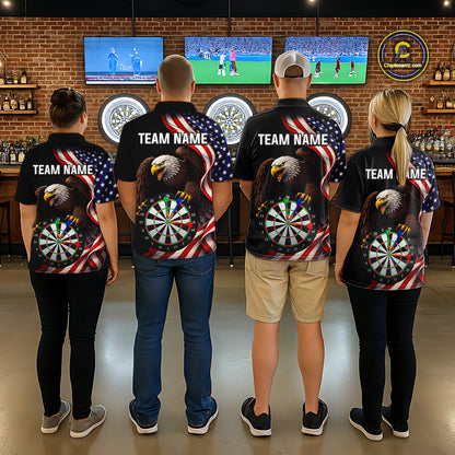 Personalized Eagle American Flag Darts Shirt For Men, Patriotic Darts Team Jersey Polo & 1/4 Zip TDM6114