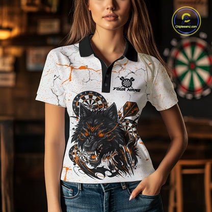 White Grunge Wolf Dart Shirt & Pocket Option Custom Women's Dart Jersey|Orange TDM5511