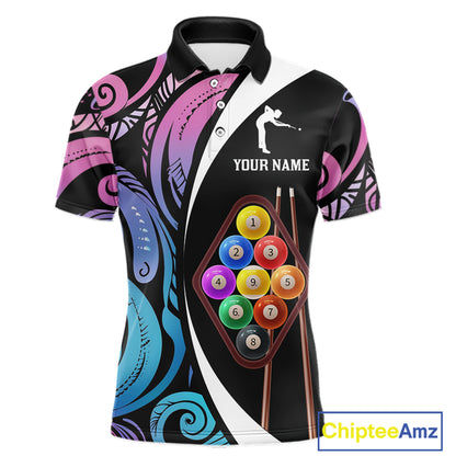 Personalized Tribal 9 Ball Billiard Shirt For Men Custom 9 Ball Pool Team Jersey Polo & 1/4 Zip TDM6128