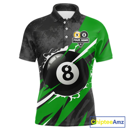Black And Green 8 Ball & 9 Ball Billiard Shirt For Men Custom Pool Team Jersey Polo & 1/4 Zip TDM6363