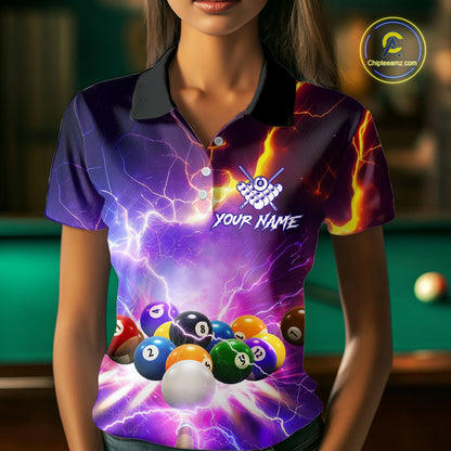 Custom Thunder Lightning Purple Pool Team Shirt For Women, Billiard Jersey Polo & Quarter Zip TDM6133