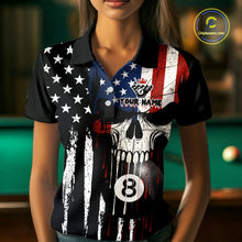Load image into Gallery viewer, Grunge American Flag Skull 8 Ball Billiard Shirt For Women Custom Patriotic Pool Team Jersey TDM5042