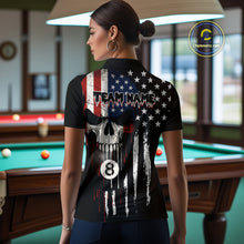 Load image into Gallery viewer, Grunge American Flag Skull 8 Ball Billiard Shirt For Women Custom Patriotic Pool Team Jersey TDM5042