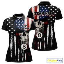 Load image into Gallery viewer, Grunge American Flag Skull 8 Ball Billiard Shirt For Women Custom Patriotic Pool Team Jersey TDM5042