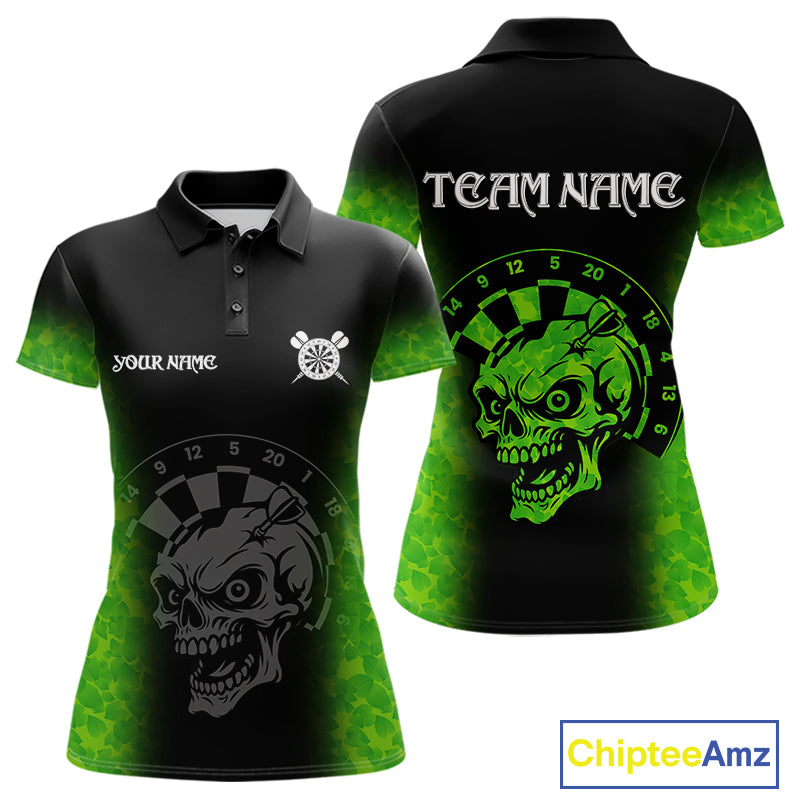 Black And Green Skull Darts Shirt For Women Custom Darts Jersey Pocket Option TDM5273