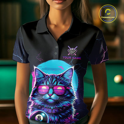 Funny Cat Neon 8 Ball Billiard Shirt For Women Custom Pool Team Shirt, Billiard Jersey Polo & 1/4 Zip TDM5512