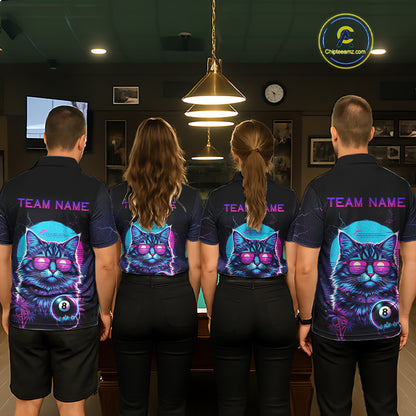 Funny Cat Neon 8 Ball Billiard Shirt For Men Custom Pool Team Shirt, Billiard Jersey Polo & 1/4 Zip TDM5512