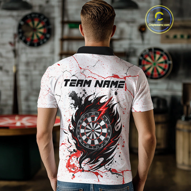 Personalized White Grunge Wolf Darts Shirt For Men Custom Darts Team Jersey Polo & 1/4 Zip| Red TDM5281