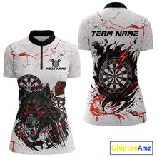 Load image into Gallery viewer, Personalized White Grunge Wolf Darts Shirt For Women Custom Darts Team Jersey Polo &amp; 1/4 Zip| Red TDM5281