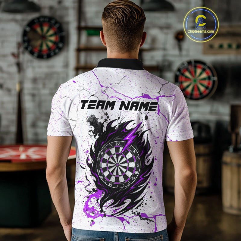 Personalized White Grunge Wolf Darts Shirt For Men Custom Darts Team Jersey Polo & 1/4 Zip|Purple TDM5282