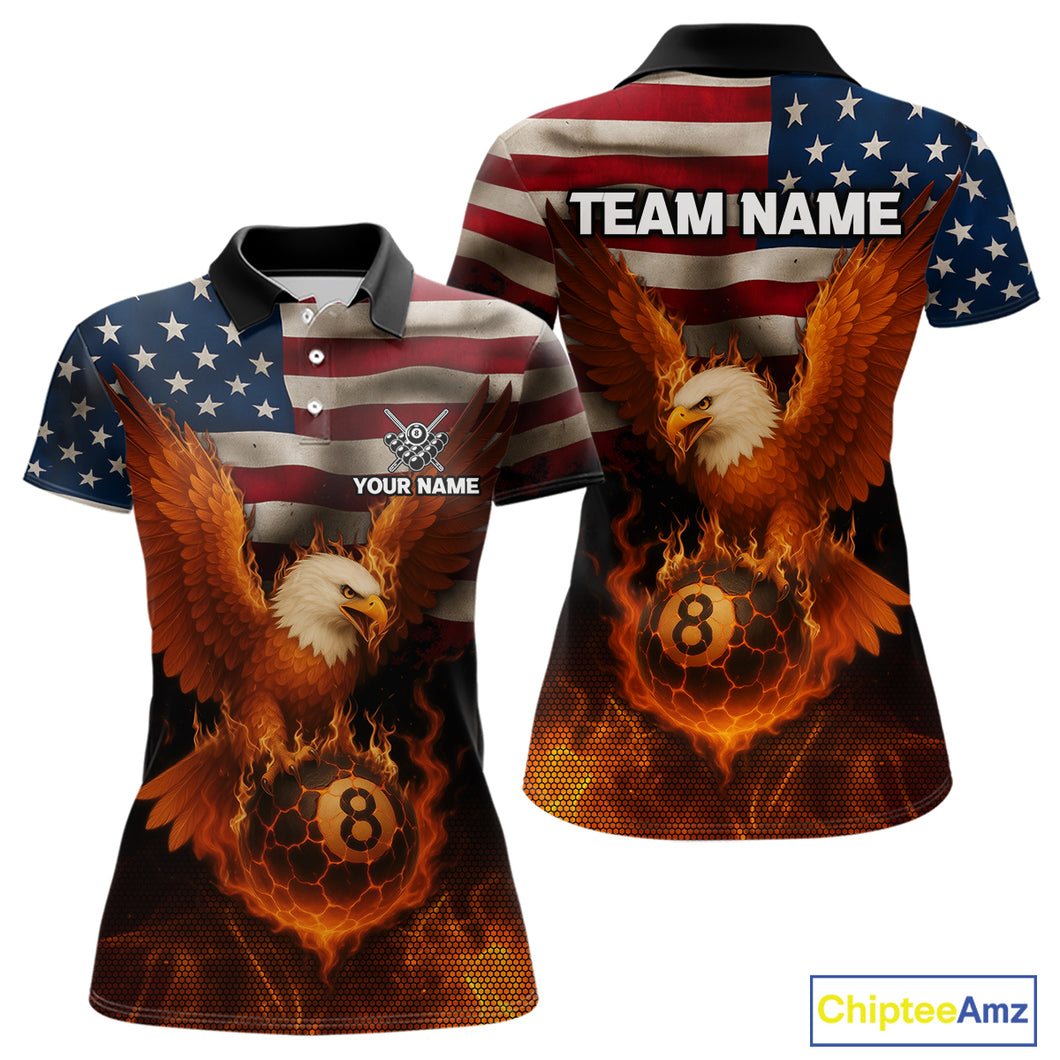 American Flag Eagle Fire 8 Ball Billiard Shirt For Women Custom Patriotic Billiard Pool Team Jersey TDM5087