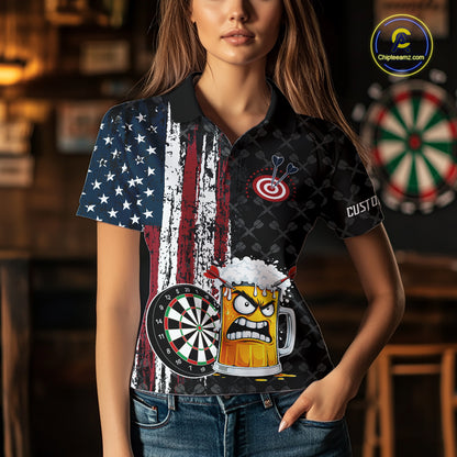 Funny Angry Beer Grunge American Flag Darts Shirt For Women Custom Patriotic Darts Team Jersey TDM5564