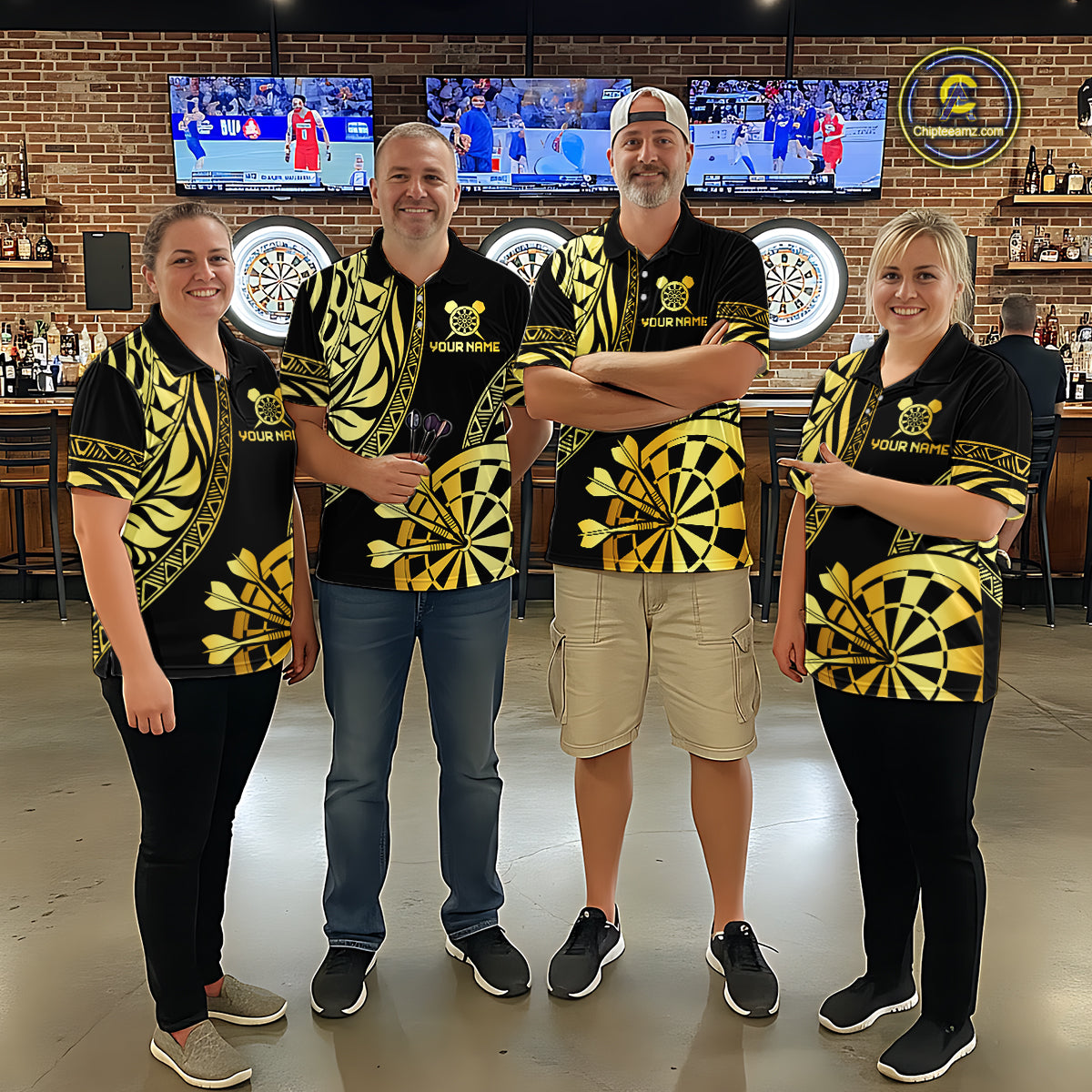 Custom Black And Gold Dartboard Tribal Darts Shirt For Men, Darts Team Jersey Polo & Quarter Zip TDM6630