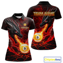 Load image into Gallery viewer, Red dragon 9 ball pool fire custom billiard polo shirt for women, personalized pool team jersey apparel.