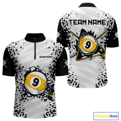 Funny Crack 9 Ball Billiard Polo & 1/4 Zip For Men Custom 9 Ball Pool Team Shirt, Billiard Jersey TDM4897