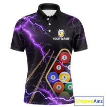Load image into Gallery viewer, Purple 9 Ball Thunder Lightning Billiard Shirts For Men Custom Pool Team Jersey Polo &amp; 1/4 Zip TDM5979