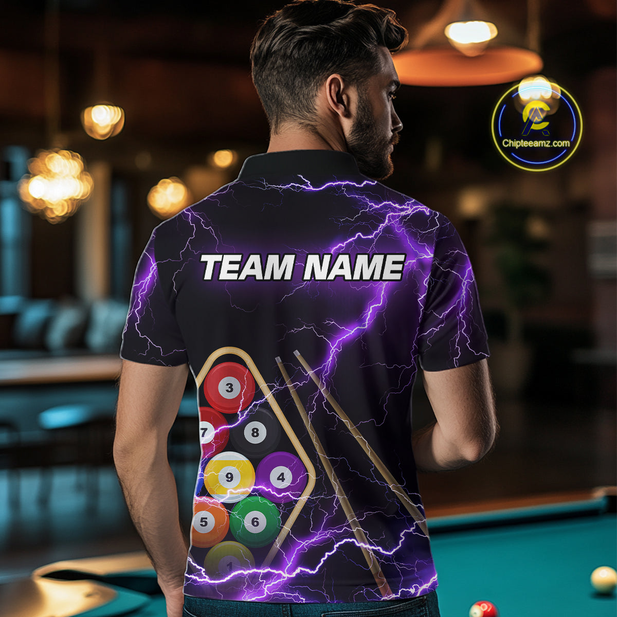 Purple 9 Ball Thunder Lightning Billiard Shirts For Men Custom Pool Team Jersey Polo & 1/4 Zip TDM5979