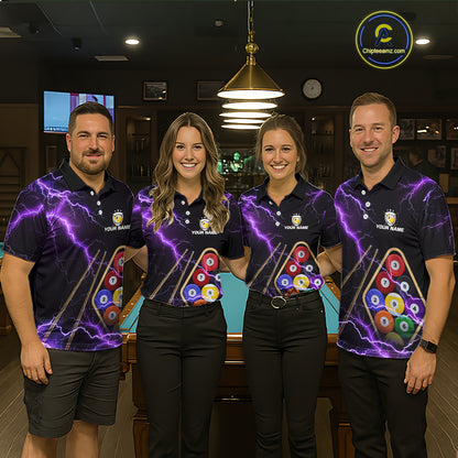 Purple 9 Ball Thunder Lightning Billiard Shirts For Men Custom Pool Team Jersey Polo & 1/4 Zip TDM5979