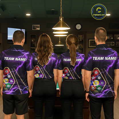 Purple 9 Ball Thunder Lightning Billiard Shirts For Men Custom Pool Team Jersey Polo & 1/4 Zip TDM5979