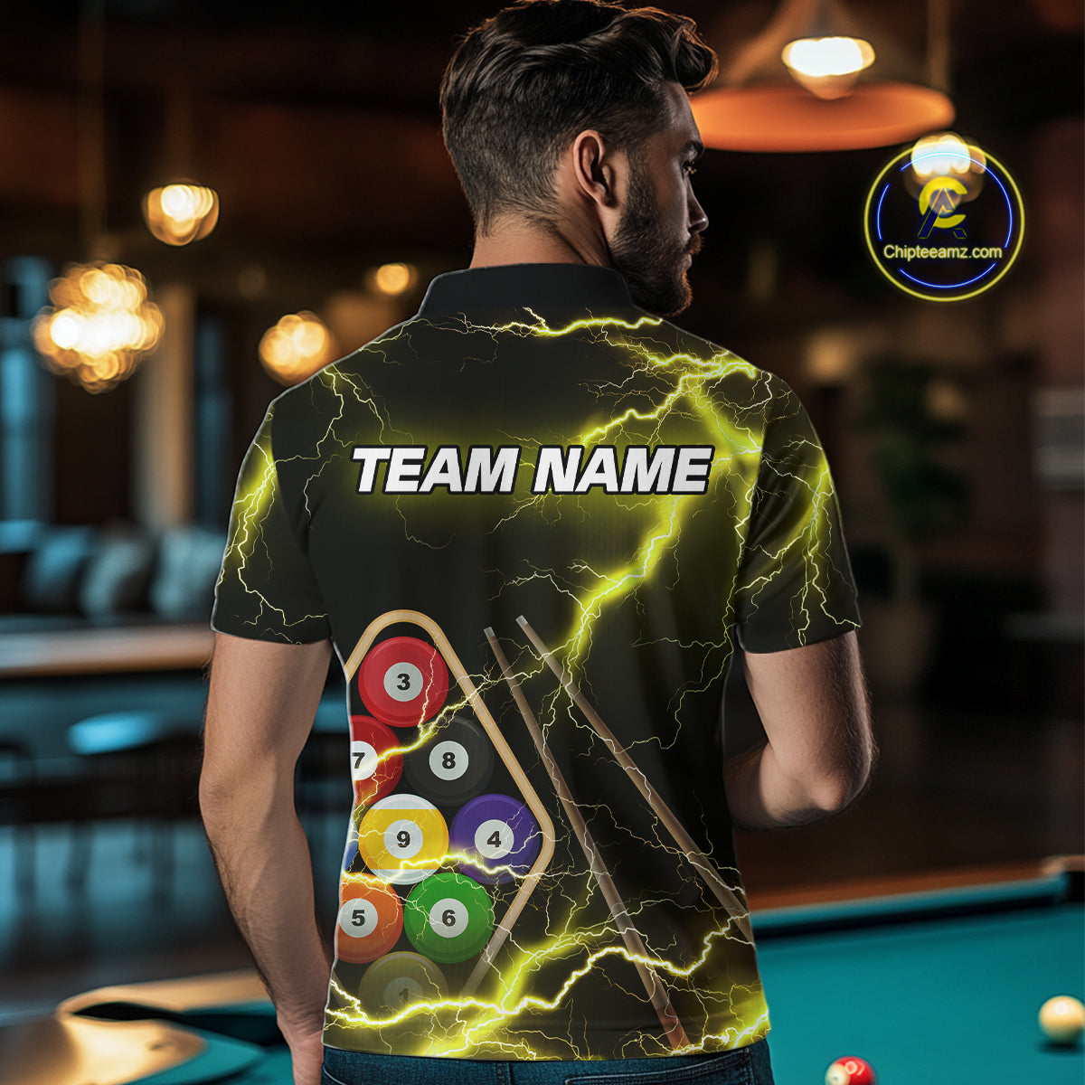 Yellow 9 Ball Thunder Lightning Billiard Shirts For Men Custom Pool Team Jersey Polo & 1/4 Zip TDM5980