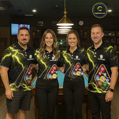 Yellow 9 Ball Thunder Lightning Billiard Shirts For Women Custom Pool Team Jersey Polo & 1/4 Zip TDM5980