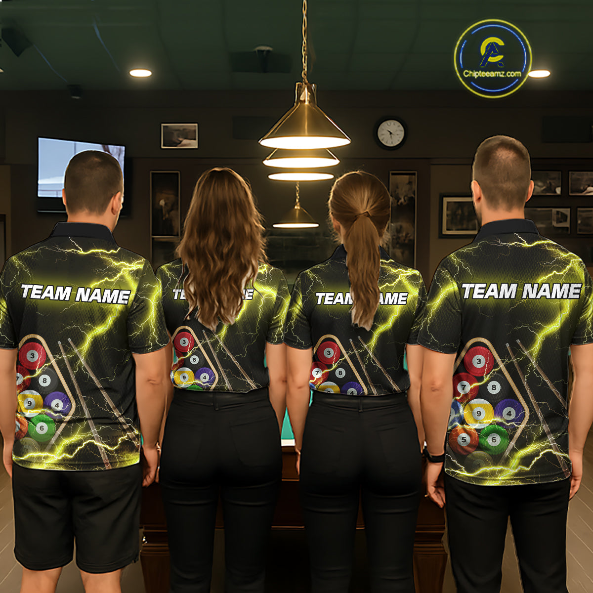 Yellow 9 Ball Thunder Lightning Billiard Shirts For Women Custom Pool Team Jersey Polo & 1/4 Zip TDM5980