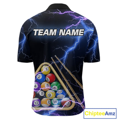 Blue Purple 8 Ball Thunder Lightning Billiard Shirt For Men Custom Pool Team Jersey Polo, 1/4 Zip TDM5982