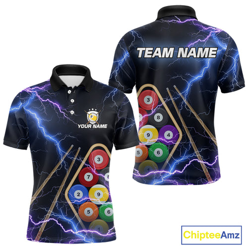 Purple Thunder Lightning 9 Ball Billiard Shirt For Men Custom 9 Ball Team Shirt, Billiards Jerseys TDM5135