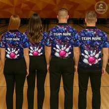 Load image into Gallery viewer, Custom Blue And Pink Tropical Floral Bowling Shirt For Women, Bowling Team Jersey Polo &amp; 1/4 Zip TDM6222