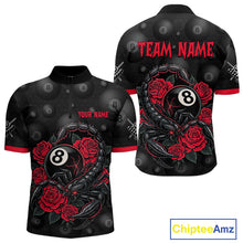 Load image into Gallery viewer, Black Red 8 Ball Scorpion Roses Billiard Shirt For Men Custom Pool Team Shirt, Billiard Jersey TDM5345