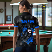 Load image into Gallery viewer, Black Blue 8 Ball Scorpion Roses Billiard Shirt For Women Custom Pool Team Shirt, Billiard Jersey TDM5346