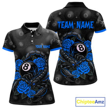 Load image into Gallery viewer, Black Blue 8 Ball Scorpion Roses Billiard Shirt For Women Custom Pool Team Shirt, Billiard Jersey TDM5346