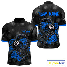 Load image into Gallery viewer, Black Blue 8 Ball Scorpion Roses Billiard Shirt For Men Custom Pool Team Shirt, Billiard Jersey TDM5346