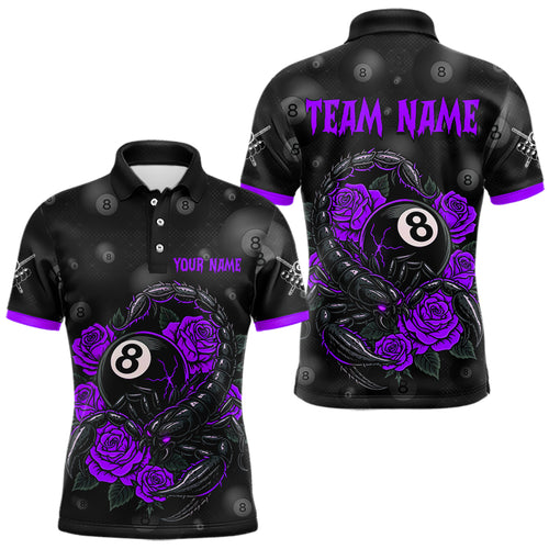 Black Purple 8 Ball Scorpion Roses Billiard Shirt For Men Custom Pool Team Shirt, Billiard Jersey TDM5347