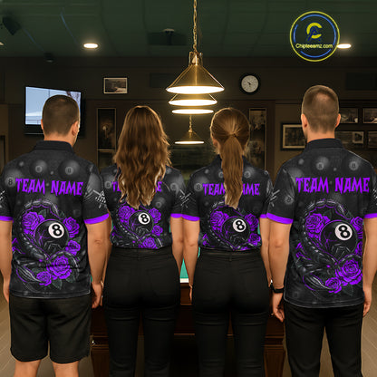 Black Purple 8 Ball Scorpion Roses Billiard Shirt For Men Custom Pool Team Shirt, Billiard Jersey TDM5347