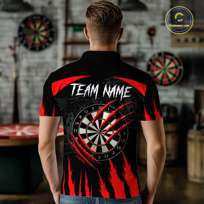 Black And Red Custom Leopard Darts Shirt For Men, Darts Team Jersey Polo & Quarter Zip TDM5625