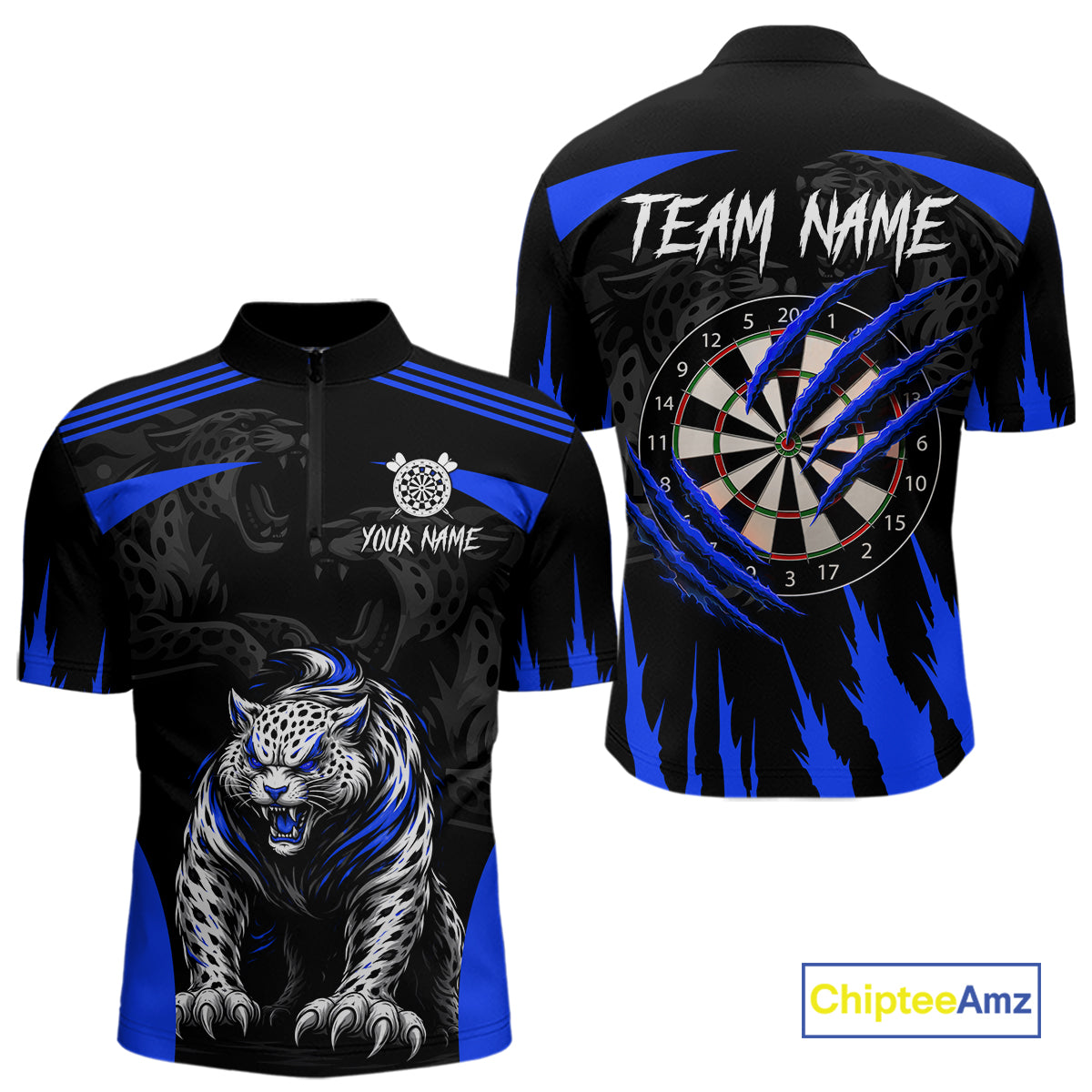 Black And Blue Custom Leopard Darts Shirt For Men, Darts Team Jersey Polo & Quarter Zip TDM5626