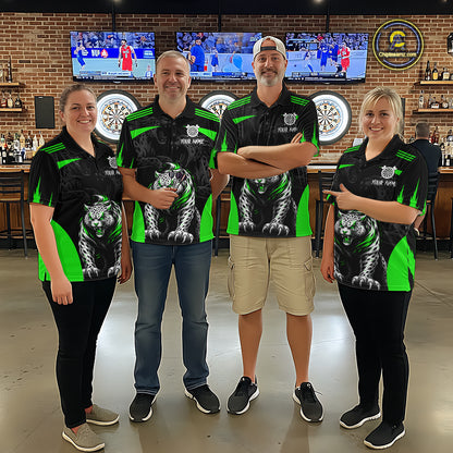 Black And Green Custom Leopard Darts Shirt For Men, Darts Team Jersey Polo & Quarter Zip TDM5627