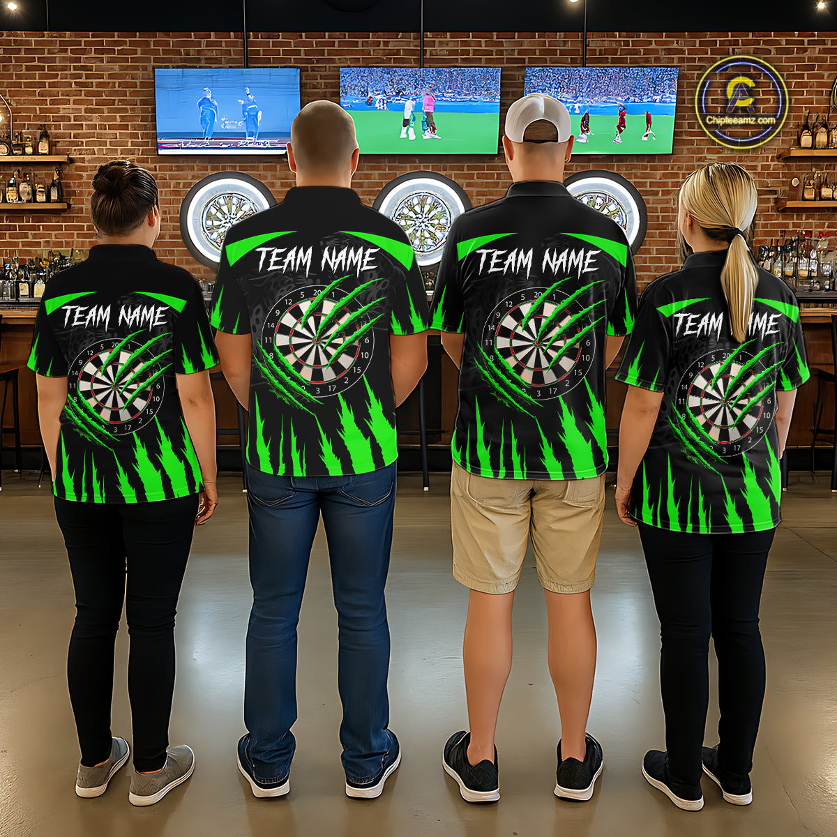 Black And Green Custom Leopard Darts Shirt For Men, Darts Team Jersey Polo & Quarter Zip TDM5627