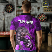 Load image into Gallery viewer, Purple Flaming Wolf Darts Shirt For Men Custom Darts League Jersey Team Polo &amp; Quarter Zip TDM5358